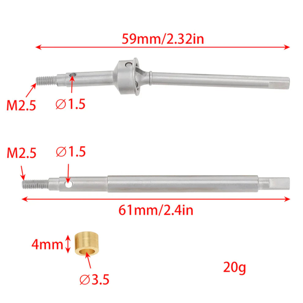 MEUS Racing Wheelbase Extended Thread Dogbone +4MM CVD Front and Rear Axle Drive Shafts for 1/18 TRX4M - HeliDirect