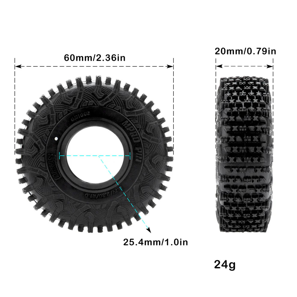 MEUS Racing 1.0-inch RC Rubber Tire Set MS6 RC Tire For 1/18 TRX4M 1/24 SCX24 FCX24 AX24 - Mpro Pin M1002