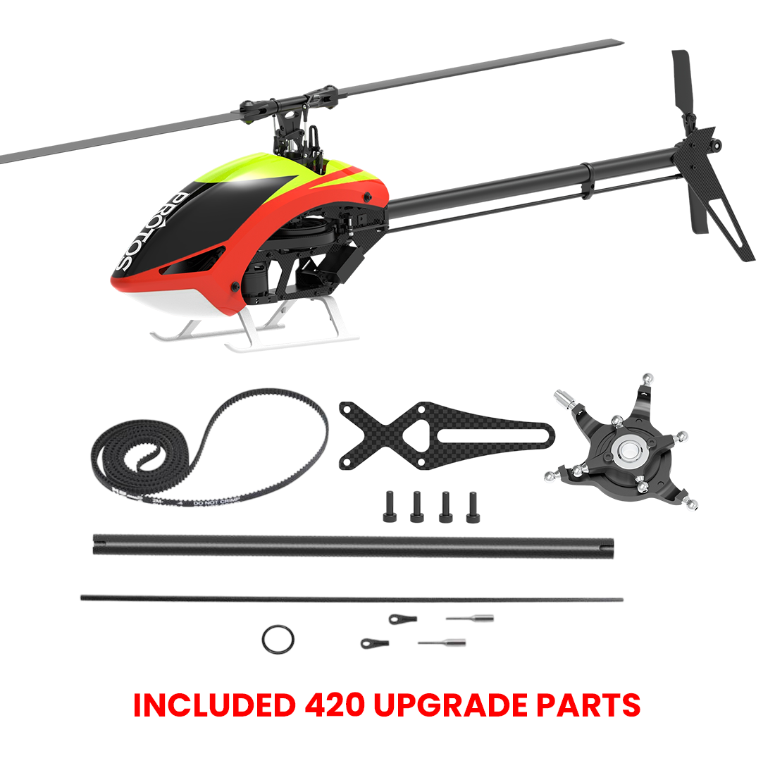 Protos 380STD V2 (Yellow/Black/Orange) with FREE 420 Stretch Kit & 1:1 Swashplate Upgrade (w/o Main Blades)