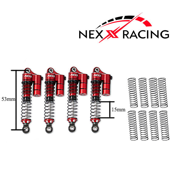 Nexx Racing 53mm Reservoir shocks (4pcs) for Redcat MT-18 - Red