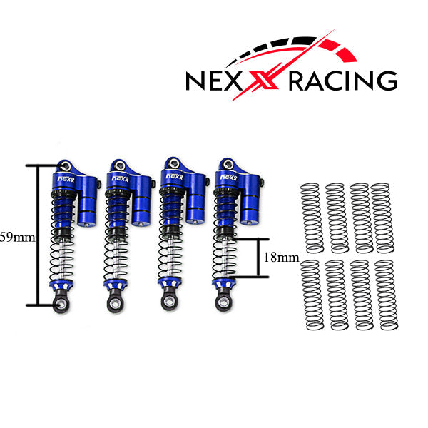 Nexx Racing 59mm Long Reservoir shocks (4pcs) for Redcat MT-18 - Blue