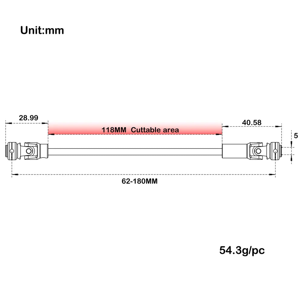 MEUS Racing SCX10 Cuttable Drive shafts 62-180MM for 1/10 SCX10/Tamiya CCO1/Redcat Gen8