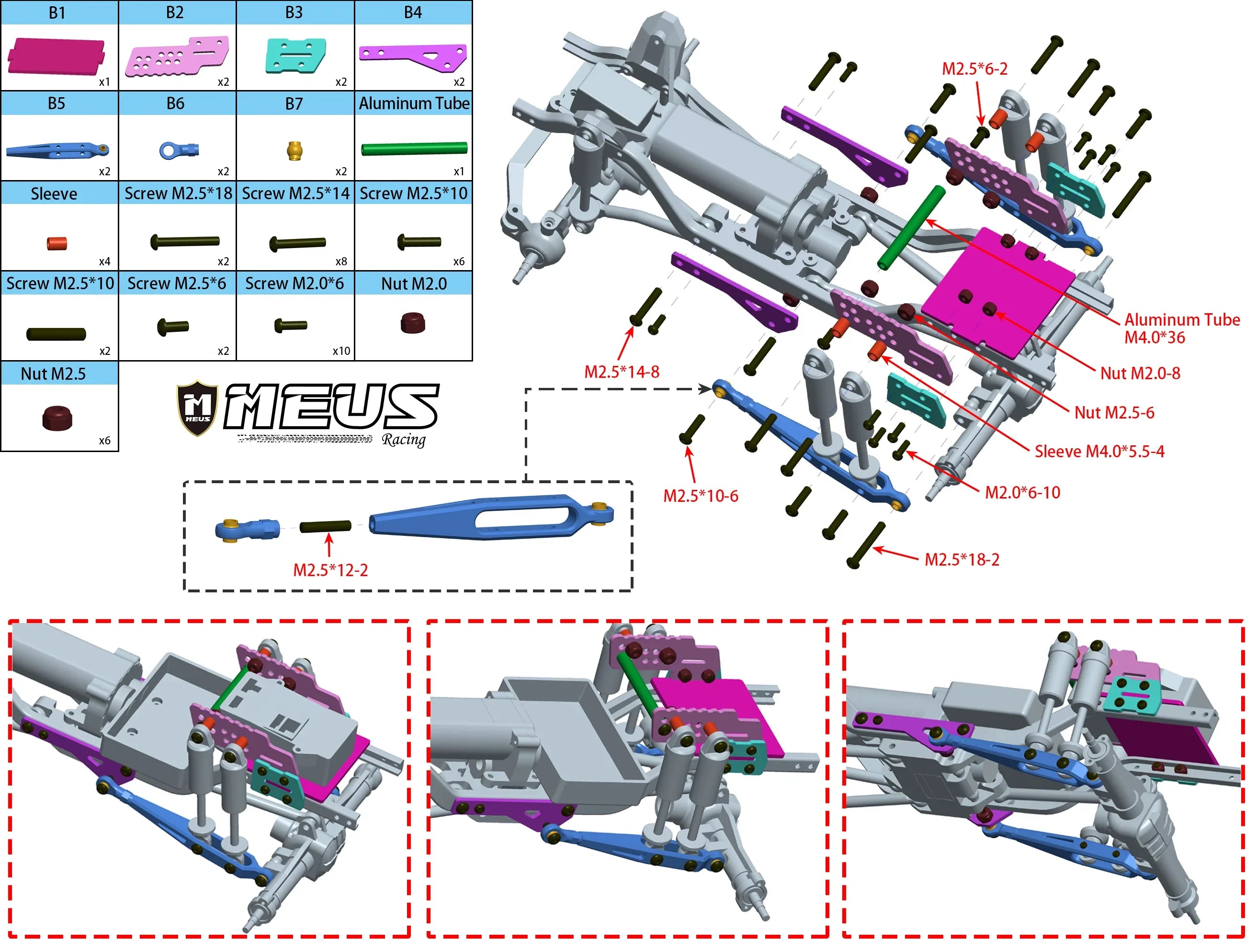 MEUS Racing Aluminum Rear Suspension Trailing arms;Rear Knife Arms; Dual Shocks for 1/18 TRX4M Crawler Upgrade - HeliDirect