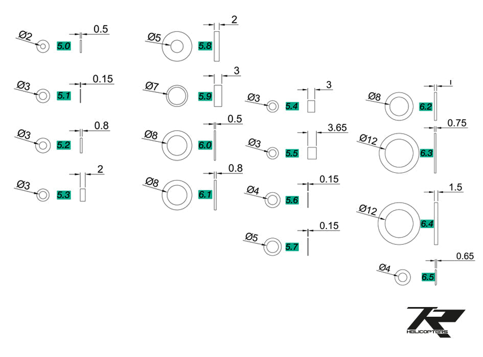 Tron 5.8/Nitron Shim & Washer Set 1 - HeliDirect