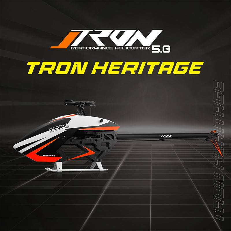 Tron 5.8 HERITAGE Helicopter Kit (w/o Blades) - White/Neon Orange - HeliDirect