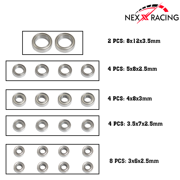 Nexx Racing Metal Shieds Bearings Set For TRX-4M (22 PCS) - HeliDirect