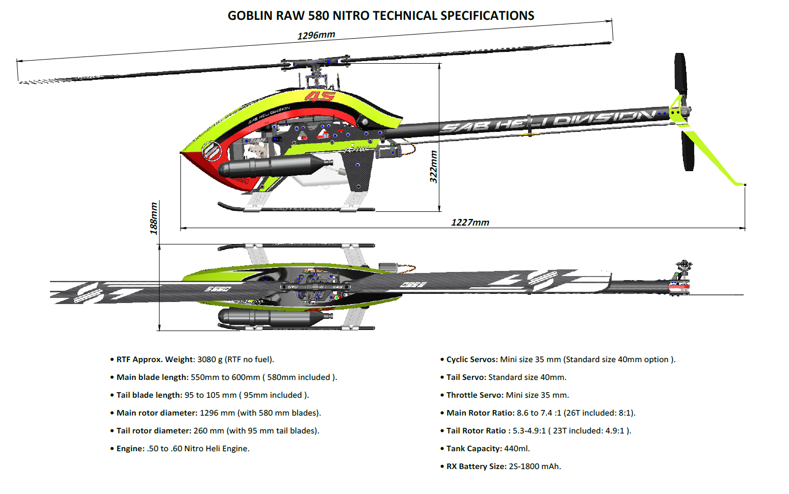 SAB Goblin RAW 580 Nitro - HeliDirect