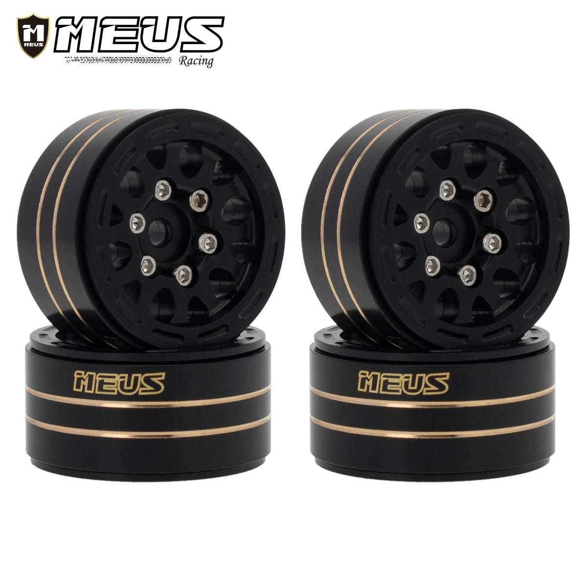 Meus Racing 1.0 Beadlock Wheels Brass Wheel Ring Aluminum Wheel Hub for Axial 1/24 Gladiator Bronco C10 JLU Deadbolt TRX4M RC Crawler Upgrade Parts - A BLACK - HeliDirect