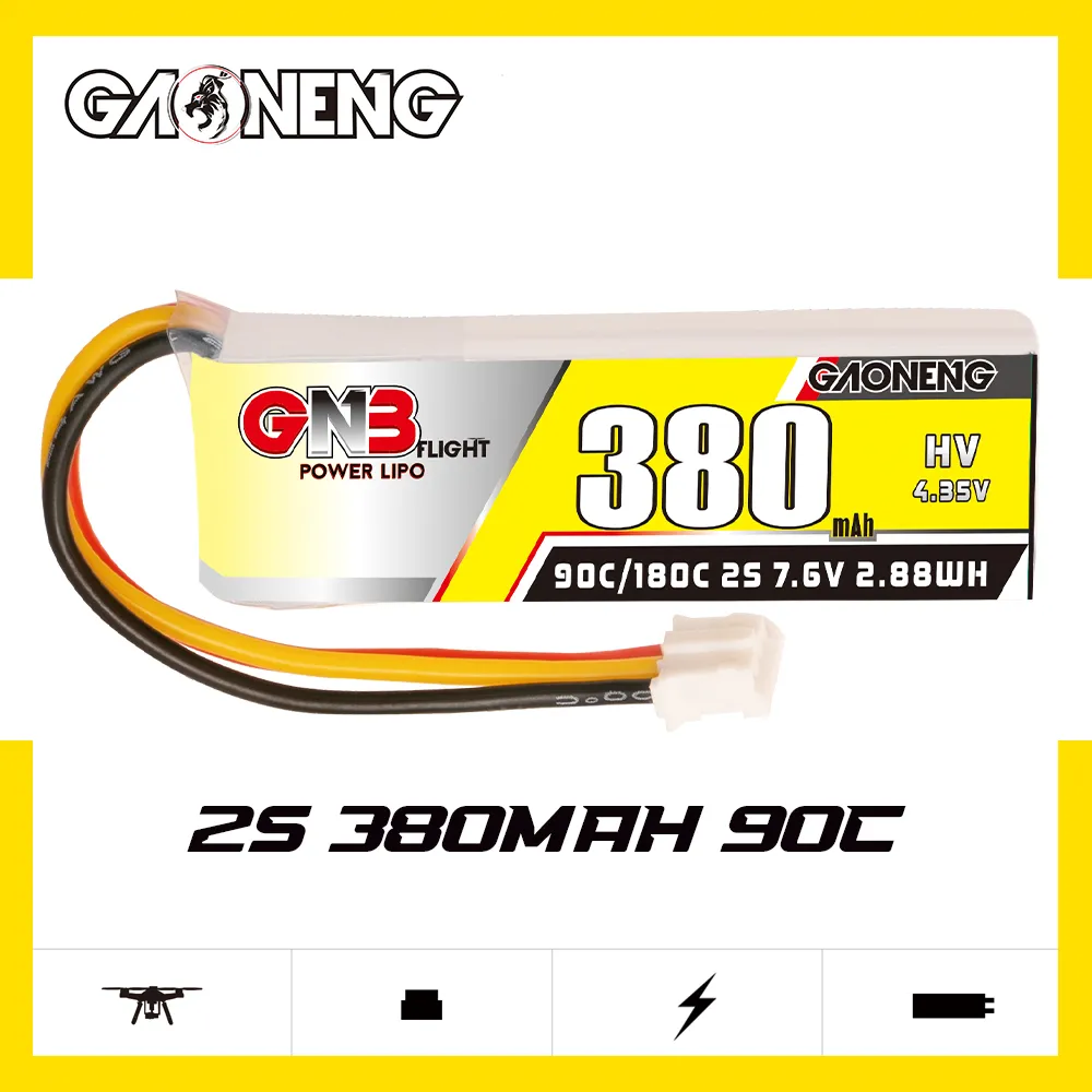 GAONENG GNB LiHV 2S 7.6V 380mAh 90C LiPo Battery PH2.0 3Pin Connector