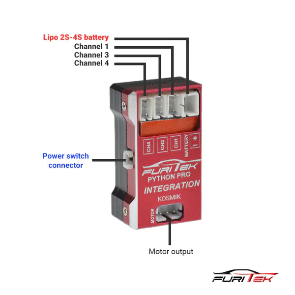 FURITEK PYTHON RXF 40A/70A BRUSHLESS ESC W/ RX INTEGRATION WITH KOSMIK TX - HeliDirect