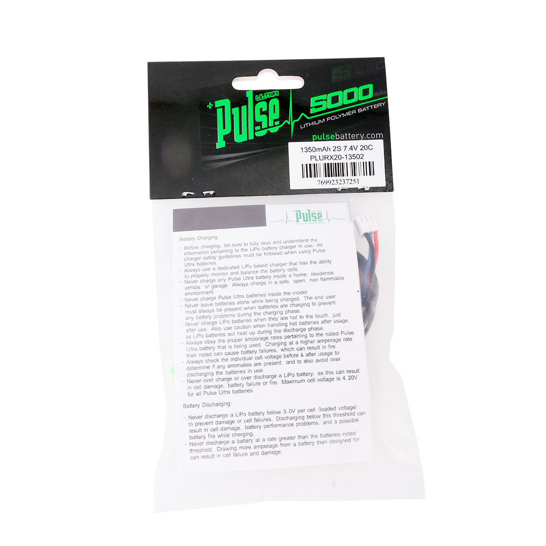 PULSE 2S 1350mAh 20C 7.4V RX LiPo Battery - HeliDirect