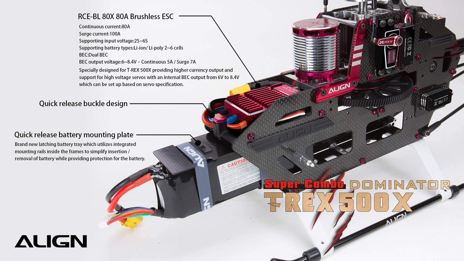 Align T-Rex 500X Dominator Super Combo Helicopter with DS530M/DS535M Metal Case Servos - HeliDirect