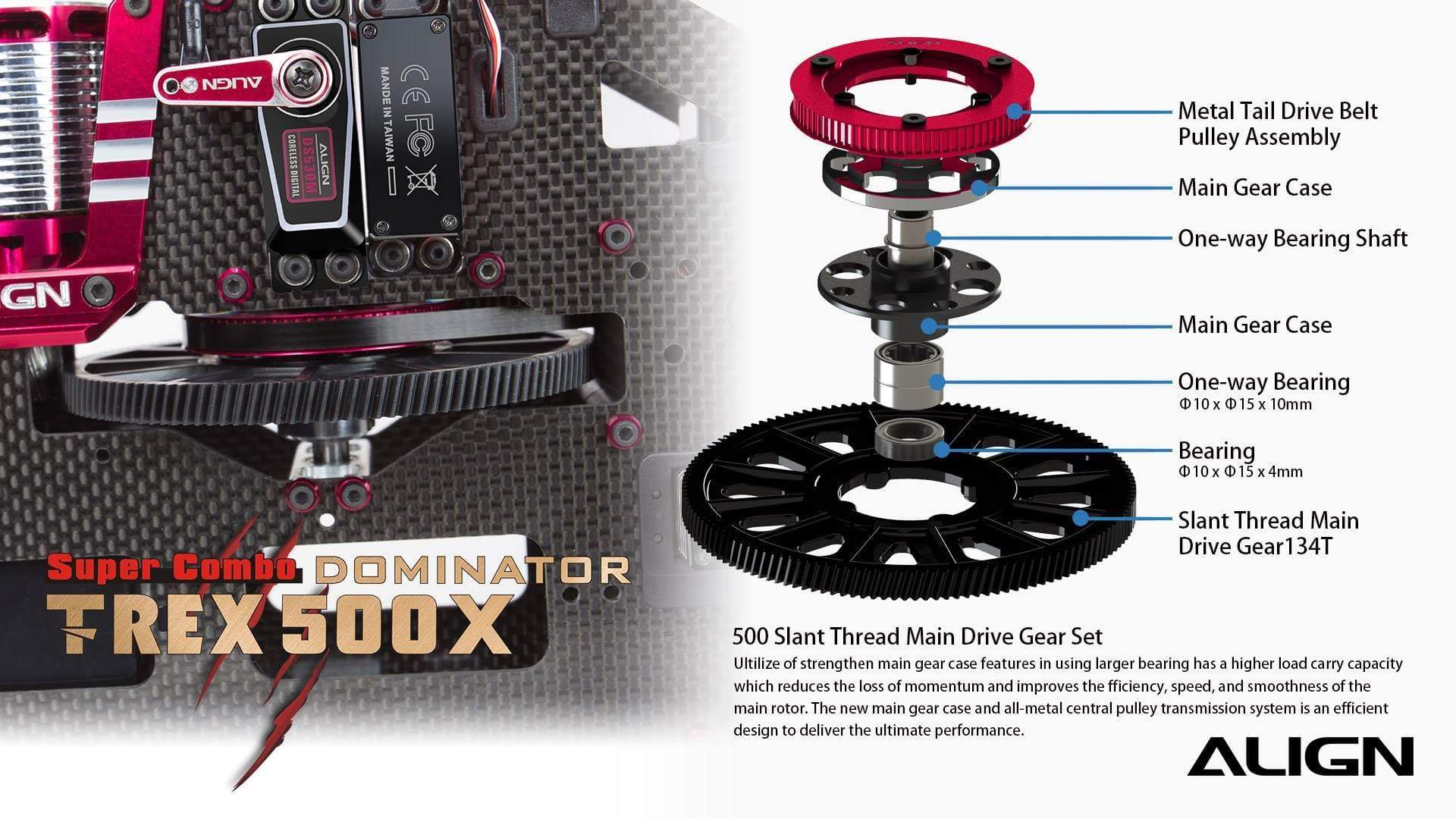 Align T-Rex 500X Dominator Super Combo Helicopter with DS530M/DS535M Metal Case Servos - HeliDirect